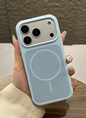 全包软磁吸壳适用苹果17pro手机壳ins撞色大孔液态硅胶远峰蓝色iPhone17promax高颜值17全包防摔简约女保护套