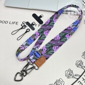 原创皮扣帆布可调节手机壳斜挎肩背挂绳宽高级印花防丢耐用手机带