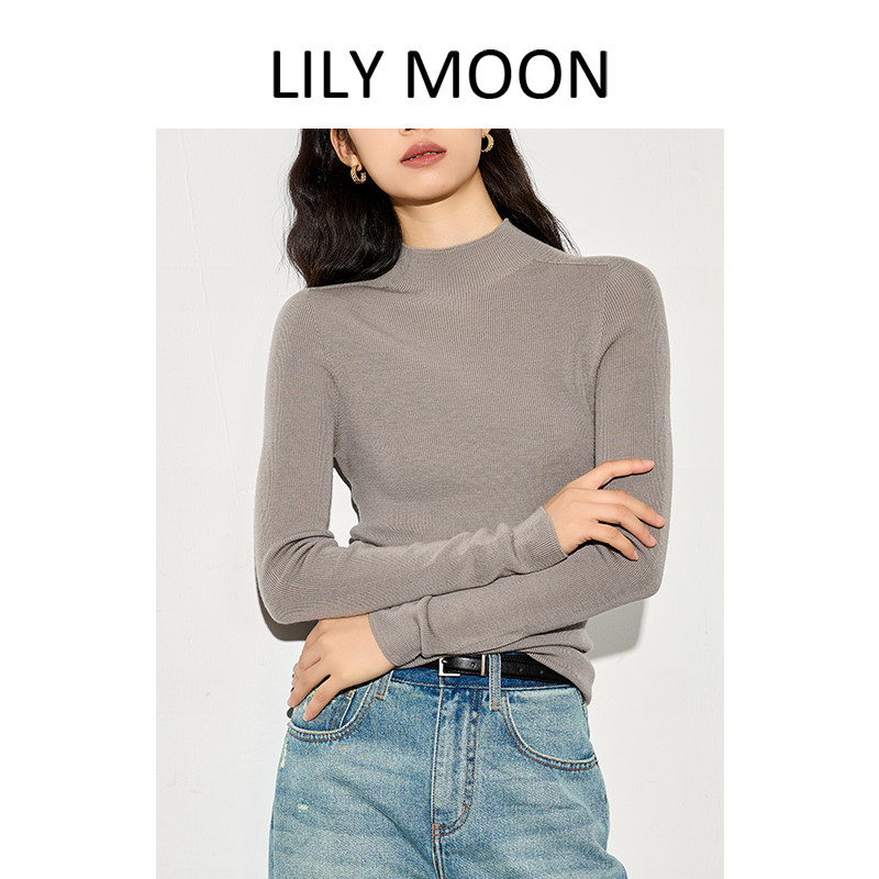 Lilymoon秋冬新款无缝全羊毛半高领针织打底衫毛衣显瘦女士打底衫