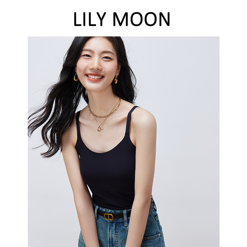 LILY MOON春夏内搭打底外穿冰丝凉感无痕带胸垫长款白色吊带背心