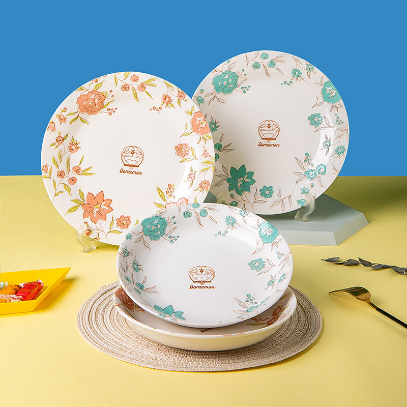 哆啦A梦碗盘餐具家用菜盘套装吃饭碗盘子套碗陶瓷碗釉下彩陶瓷盘,餐饮具,盘,淘宝优惠券,粉丝福利购,淘宝优惠卷