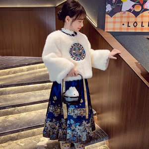 女童汉服马面裙套装夹棉保暖上衣冬装2023新款洋气儿童唐装拜年服
