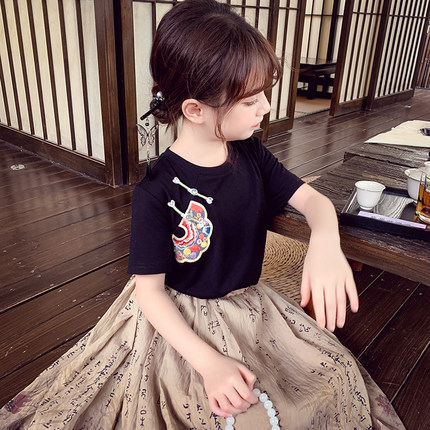 女童短袖T恤新中式儿童国风上衣夏装2024新款洋气女孩圆领打底衫