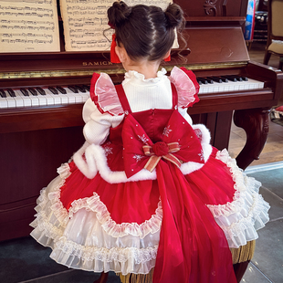 米米哈罗女童洛丽塔公主裙冬装2025新款洋气儿童连衣裙女孩新年装