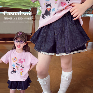 小女孩阔腿休闲热裤 儿童高腰裙裤 夏2026新款 米米哈罗女童牛仔短裤