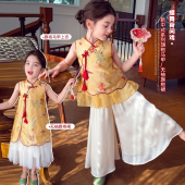 马甲上衣阔腿裤 女童中国风汉服套装 儿童新中式 2026新款 两件套 夏装