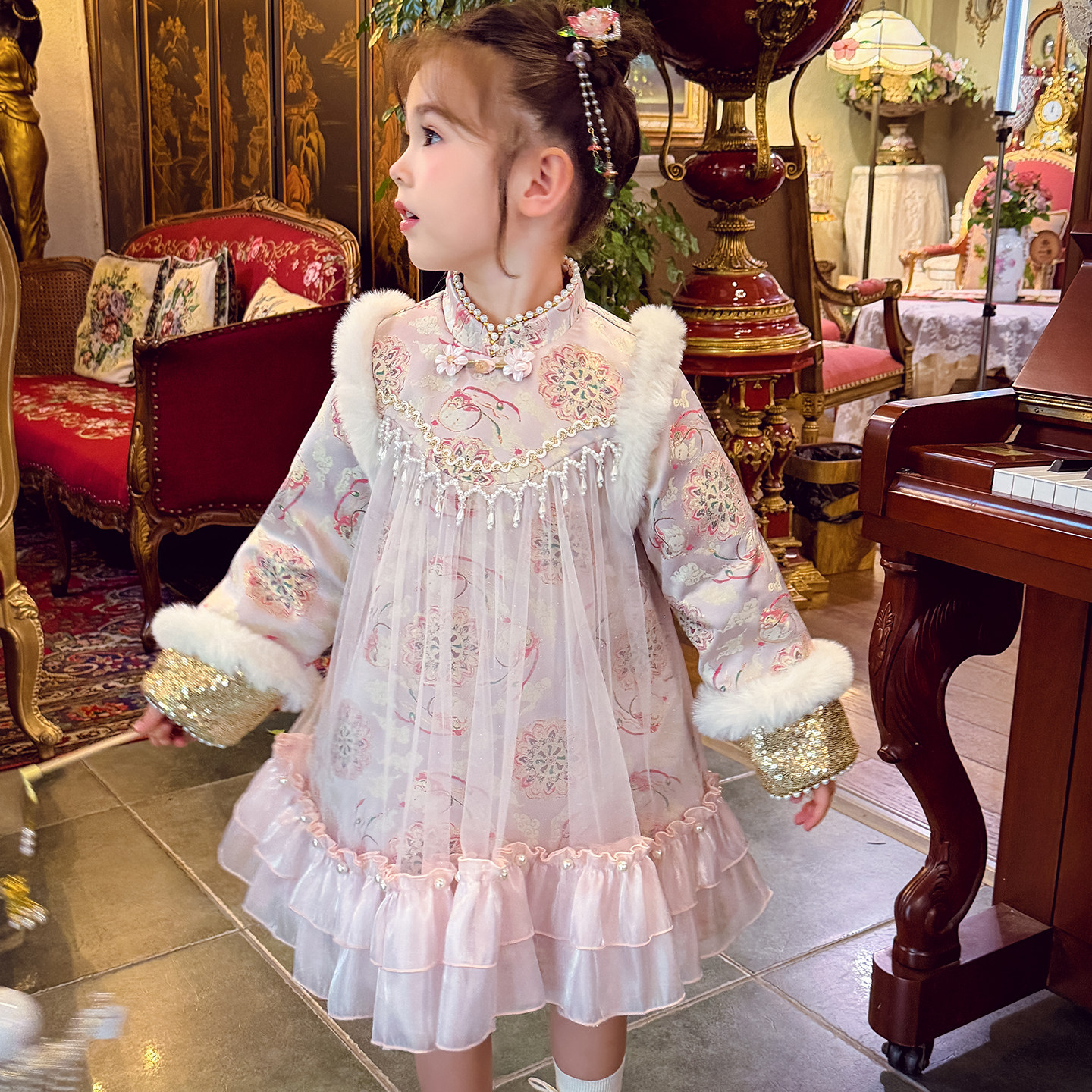 【粉黛华裳】夹棉旗袍连衣裙