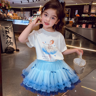 女童短袖 T恤夏装 2025新款 洋气儿童卡通印花上衣小女孩宽松打底衫