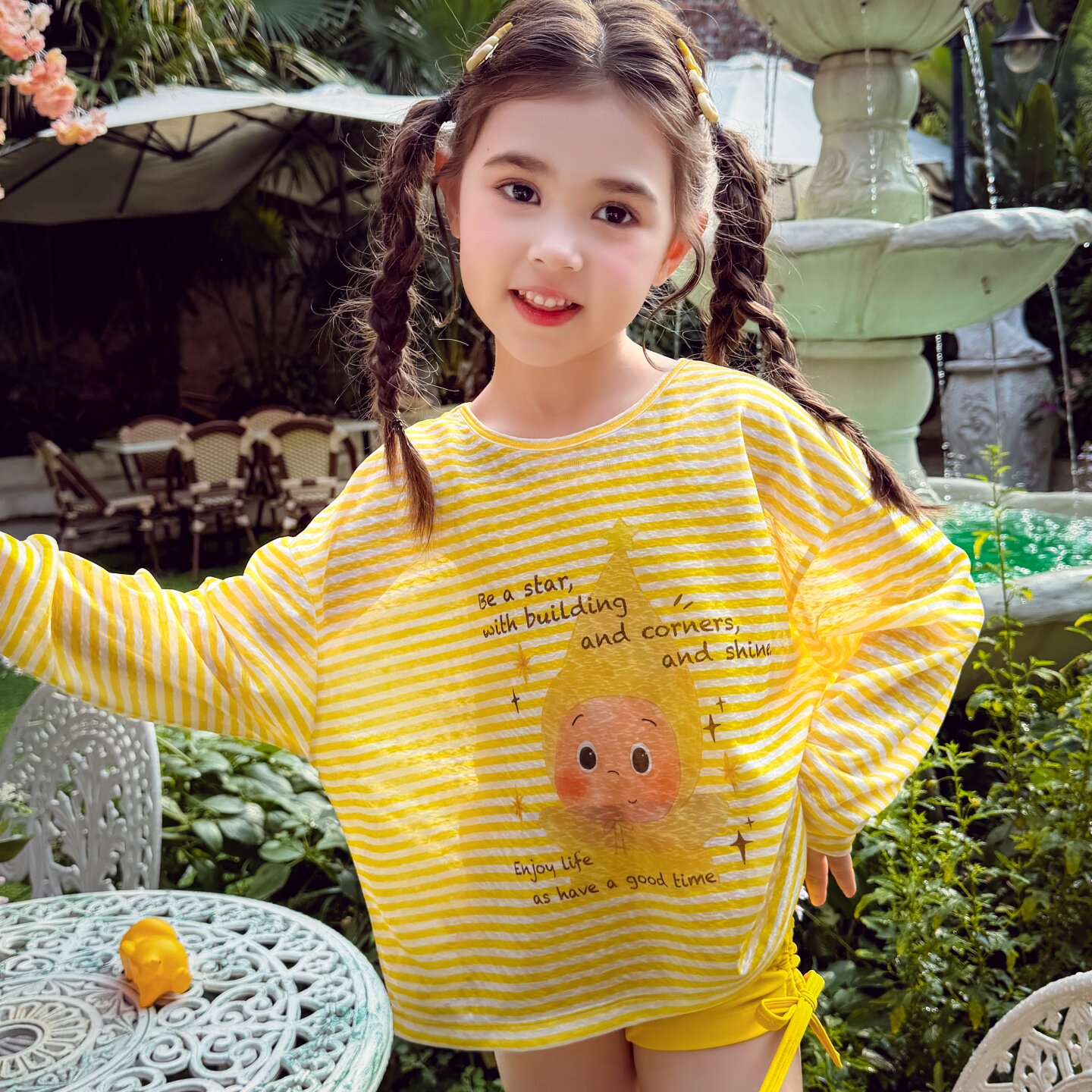 女童防晒罩衫泳衣三件套夏2026新款儿童长袖分体泳裤套装女宝泳装