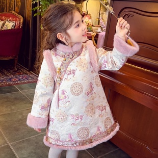 米米哈罗女童旗袍裙冬装 儿童国风夹棉连衣裙小女孩拜年服 2025新款