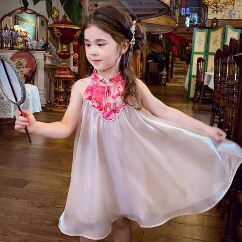 【奶油云纱】新中式挂脖连衣裙