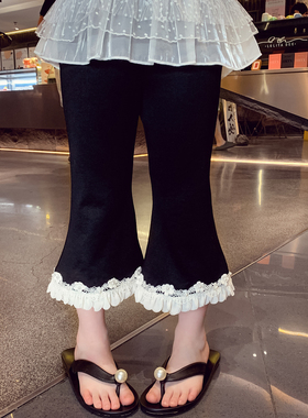女童裤子夏装2026新款韩版儿童百搭高腰休闲裤女孩七分黑色喇叭裤