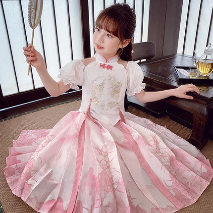女童马面裙套装新中式儿童超仙汉服夏装2024新款小女孩国风公主裙
