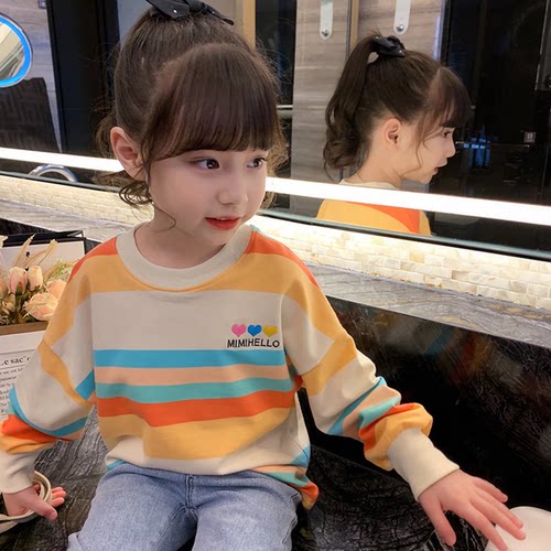 彩色条纹女童上衣春秋
