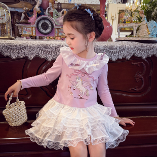 米米哈罗女童连衣裙春装 洋气女孩裙子儿童蕾丝公主蛋糕裙 2026新款