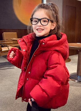 女童羽绒服冬装2025新款洋气儿童三防90白鸭绒加厚保暖连帽外套潮