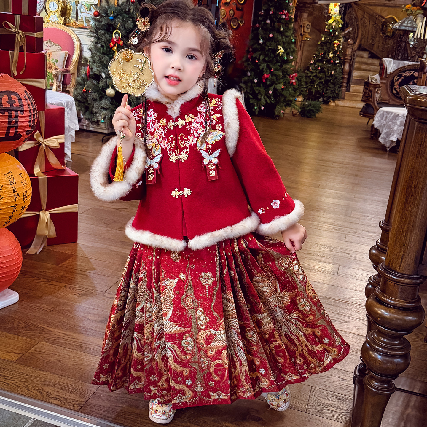米米哈罗女童拜年服女孩明制织金马面裙套装冬2026新款儿童新年装,童装/婴儿装/亲子装,套装,淘宝优惠券,粉丝福利购,淘宝优惠卷