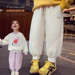 米米哈罗女童加绒卫裤冬装2025新款儿童一体绒长裤女孩休闲运动裤