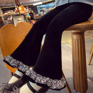 米米哈罗女童长裤冬装2025新款时髦感儿童加绒喇叭裤小女孩马蹄裤