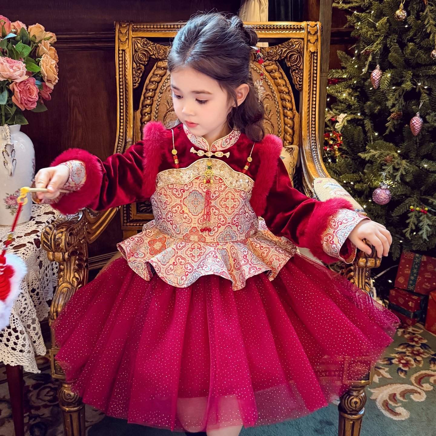 米米哈罗女童旗袍公主裙冬2026新款儿童国风加绒连衣裙女孩新年装,童装/婴儿装/亲子装,连衣裙,淘宝优惠券,粉丝福利购,淘宝优惠卷