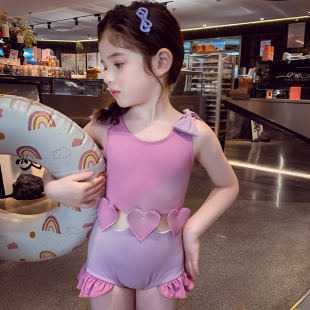 防晒小女孩速干连体泳装 网红风爱心镂空泳装 2026新款 女童泳衣夏装