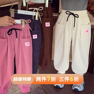 子秋冬装 小女孩运动裤 新款 灯芯绒休闲长裤 儿童卫裤 女童加绒裤