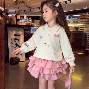 女童POLO衫 2025新款 洋氣兒童學院風卡通上衣小女孩寬松打底衫 秋裝