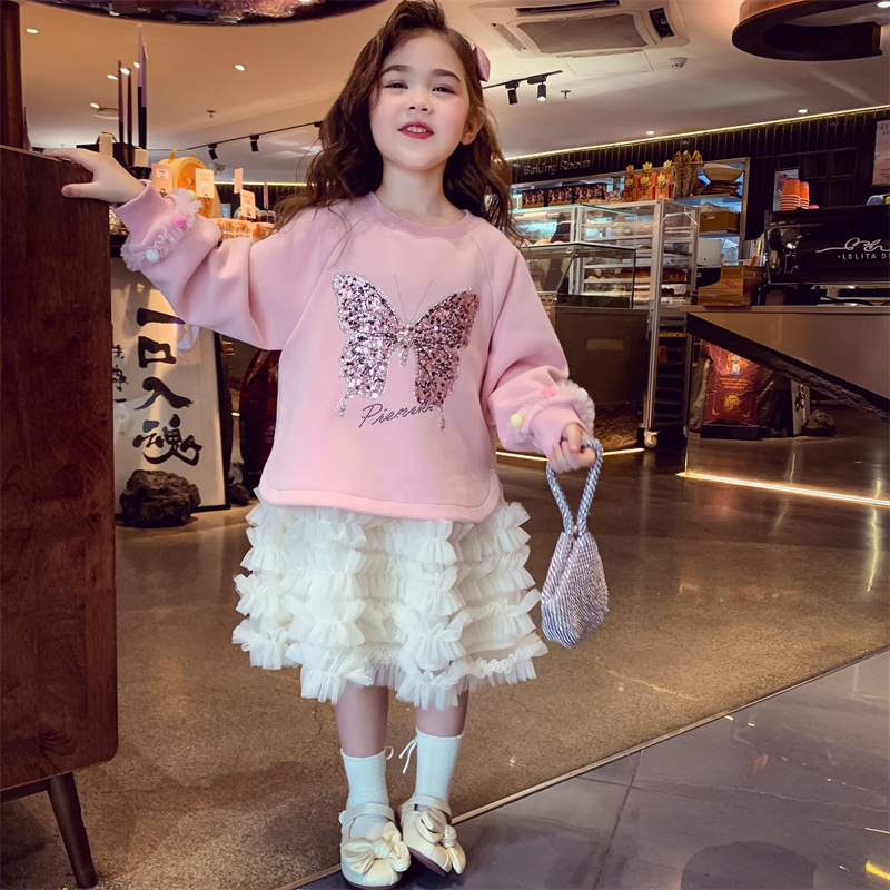 【蝴蝶女孩】拼接网纱卫衣公主裙