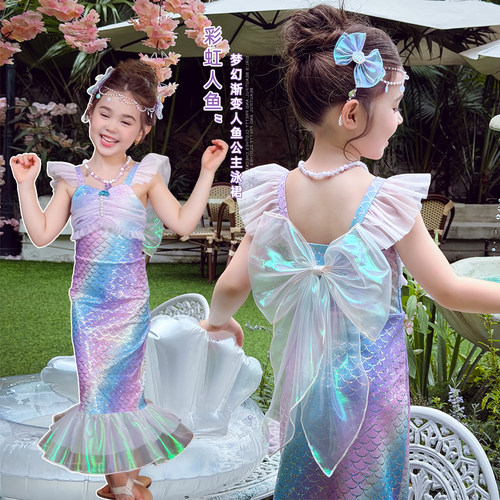女童夏款蝴蝶结海洋系泳衣裙