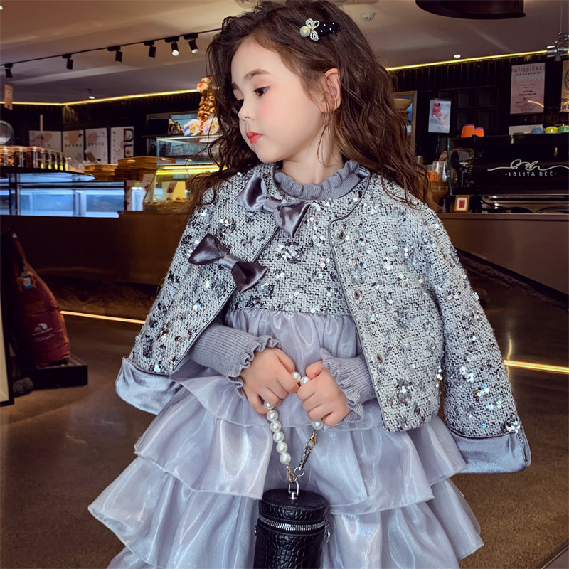 米米哈罗女童小香风连衣裙冬装2025新款儿童生日礼服裙女孩套装裙