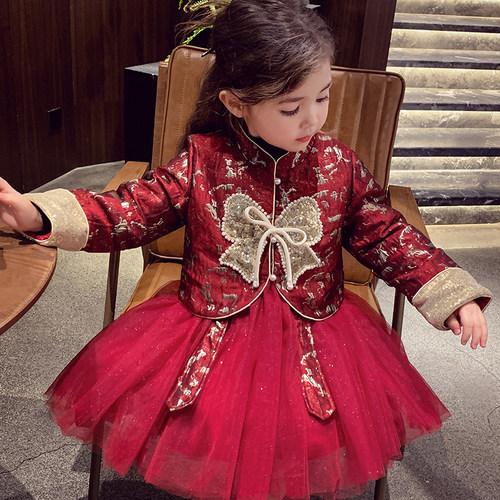 【冬日宴】唐装外套+网纱背心裙