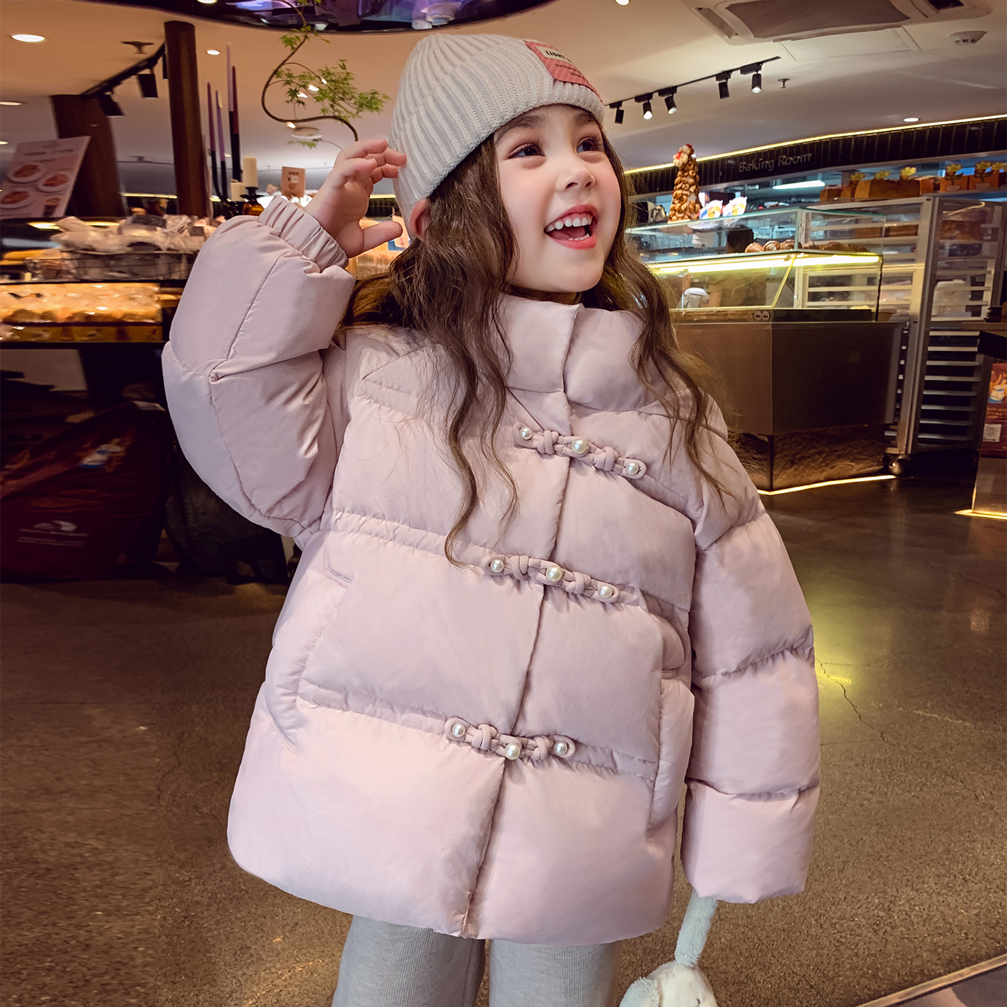 米米哈罗女童羽绒服冬装2025新款女孩保暖外套洋气儿童短款面包服