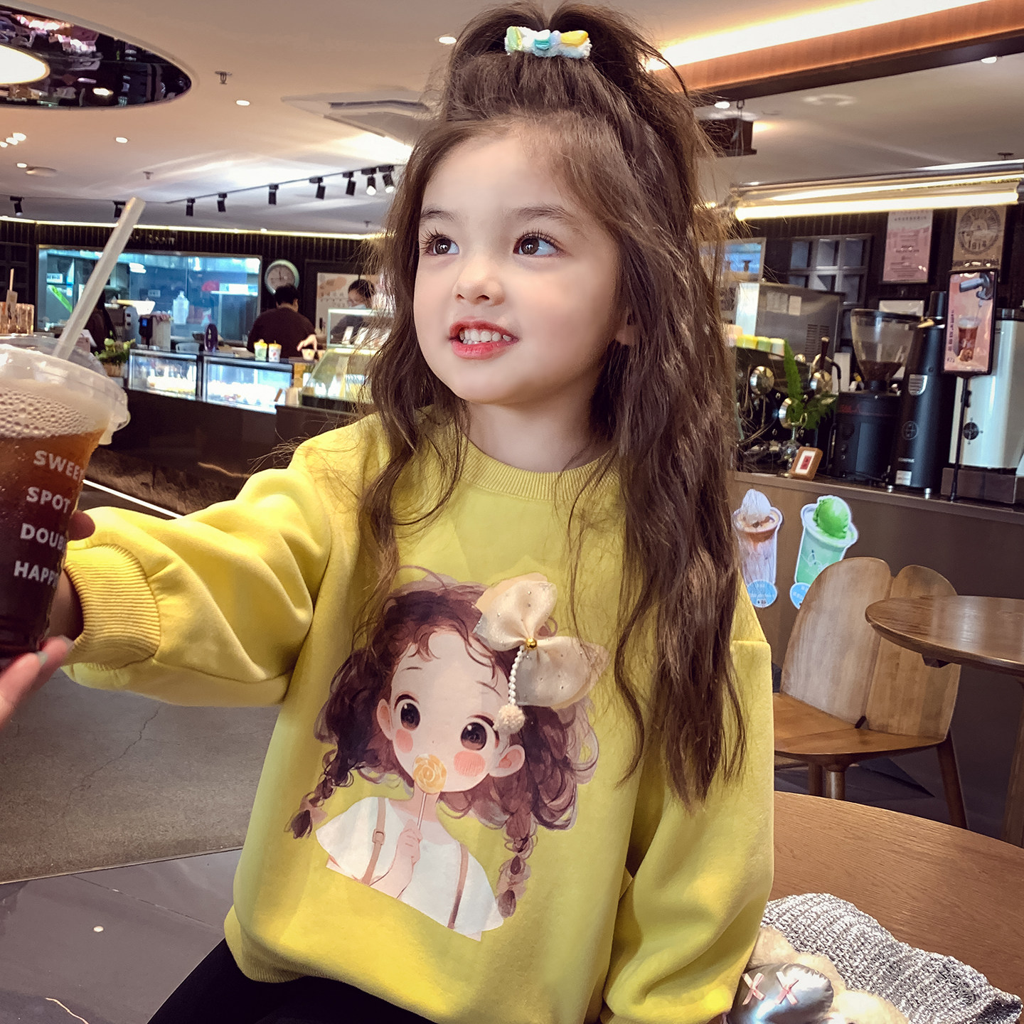 女童卡通圆领卫衣春秋2026新款韩版百搭休闲儿童上衣小女孩衣服潮