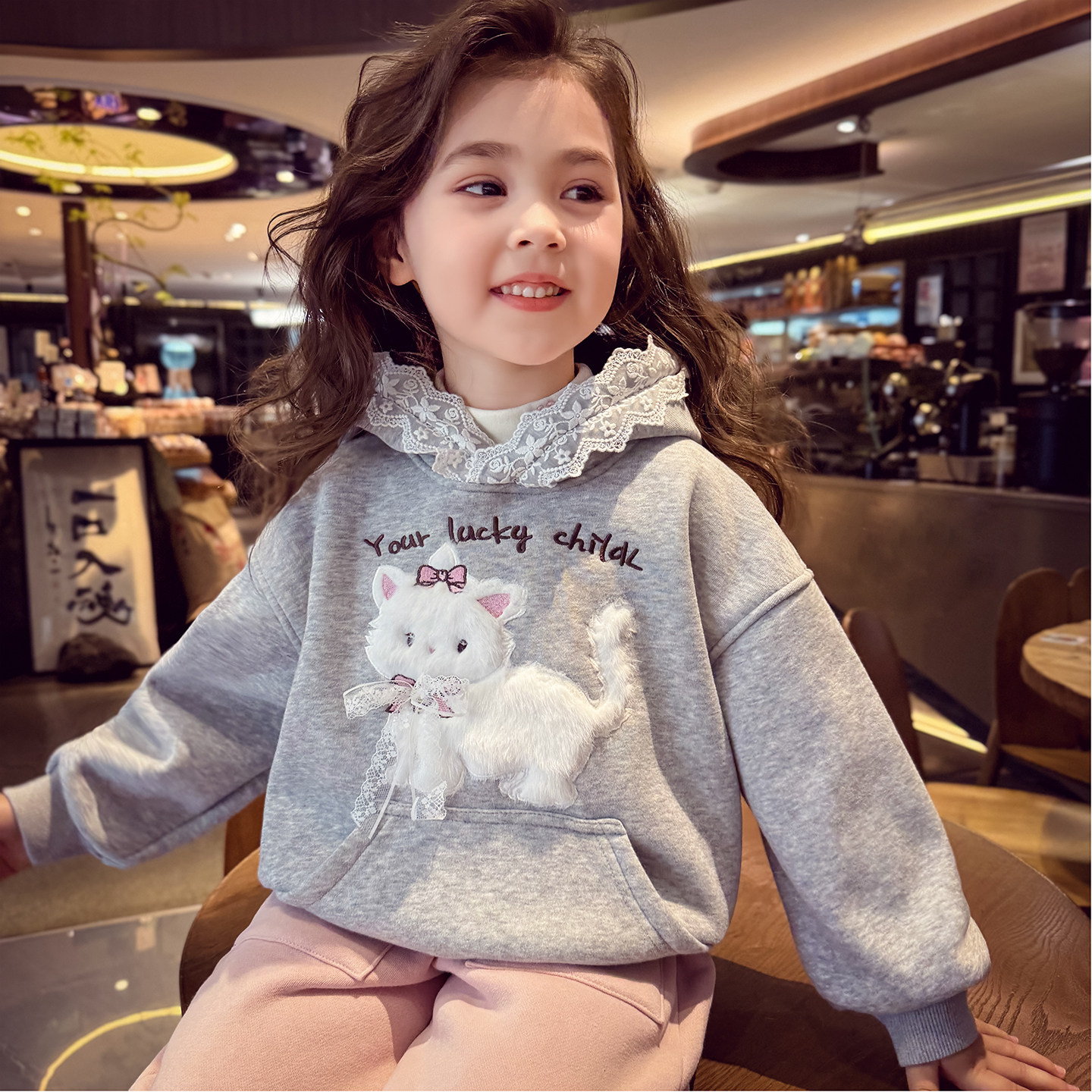 【梦中情猫】一体绒毛绒卡通卫衣