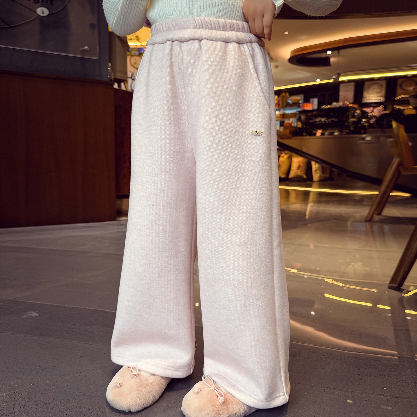 【奶油糯米裤】一体绒高腰阔腿裤