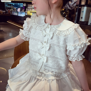 小衫 女童套装 儿童白色短款 夏装 上衣蛋糕裙女孩甜美两件套 2025新款