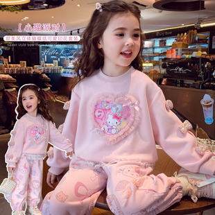 米米哈罗女童套装 2026新款 洋气儿童网红两件套小女孩卫衣卫裤 春装