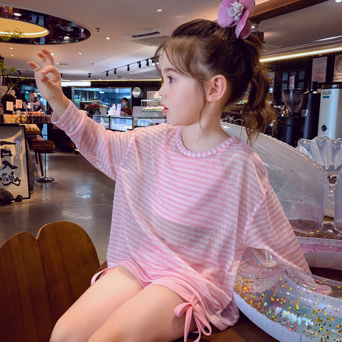 罩衫+吊带+短裤+泳帽四件套