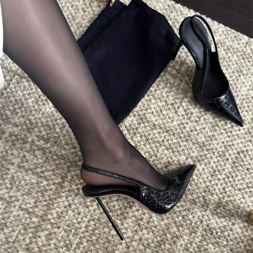 法式鳄鱼纹性感细跟单鞋2024新款