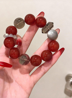 【红运晶喜】设计款雪花幽灵红胶花水晶手链红玛瑙水晶手串女高级