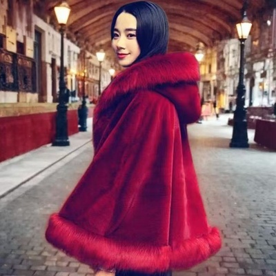 仿水貂绒狐狸毛斗篷外套