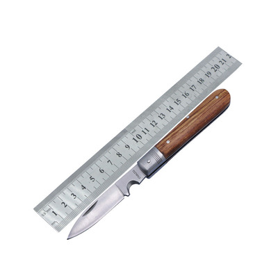 手工折叠小刀EDC户外野营多功能不锈钢随身木柄折刀高硬度水果刀