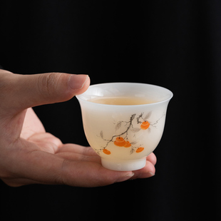 璞玉主人杯单杯家用冰种玉瓷茶具柿柿如意陶瓷茶杯个人专用品茗杯