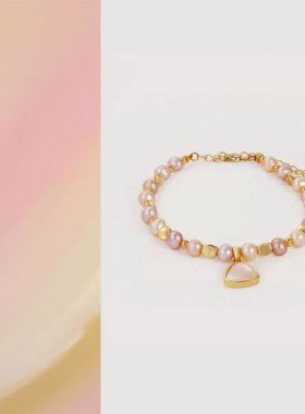 VITARING手链女生天然淡水珍珠爱心吊坠巴洛克碎银子手串