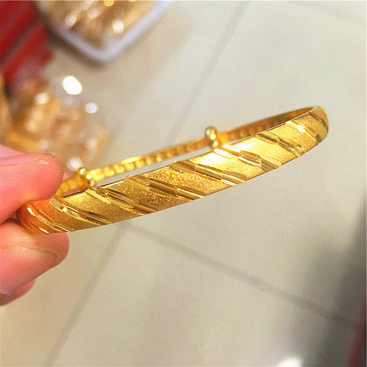 正品越南沙金24k黄金999手镯3d硬金饰品女时尚殴币推拉结婚首饰