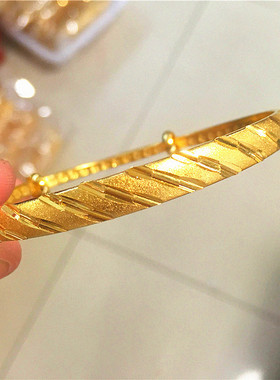 正品越南沙金24k黄金999手镯3d硬金饰品女时尚殴币推拉结婚首饰