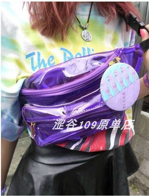 原宿嘻哈风铆钉透明斜挎包