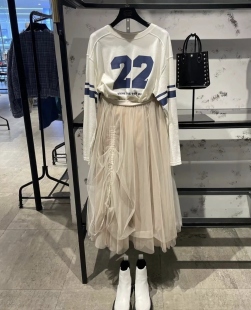 半身裙0640 2024秋冬气质网纱抽褶双层蓬蓬裙 包邮