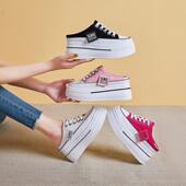 懒人休闲小白鞋 厚底包头半拖鞋 外穿时尚 爆款 女帆布2025夏季 新款