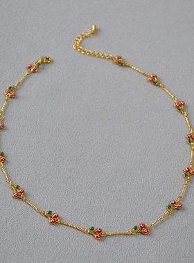 小众珐琅黄铜锁骨链镀金